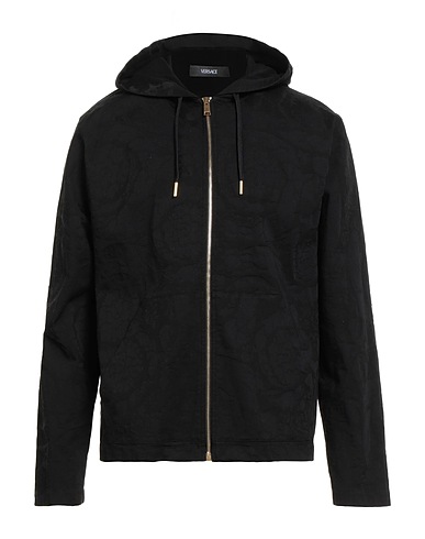 VERSACE Hooded track jacket Black 70% Cotton, 27% Polyester, 3% Elastane