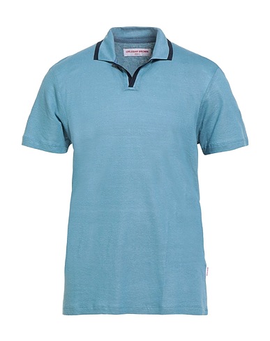 ORLEBAR BROWN Polo shirt Slate blue 100% Linen
