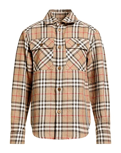 BURBERRY Camisa estampada Camel 66% Algodón, 34% Lino