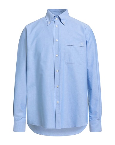 VALENTINO GARAVANI Solid colour shirt Light blue 100% Cotton, Polyester