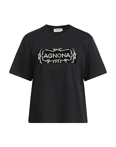 AGNONA T-shirt Nero 98% Cotone, 2% Elastan, Vetro