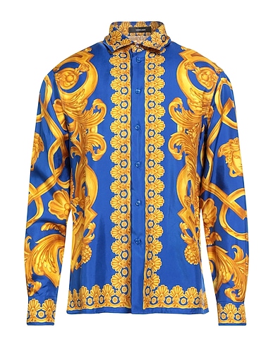 VERSACE Patterned shirt Bright blue 100% Silk