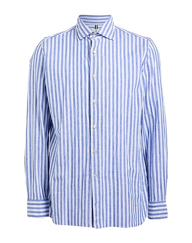 LUIGI BORRELLI NAPOLI Linen shirt Azure 55% Linen, 45% Cotton