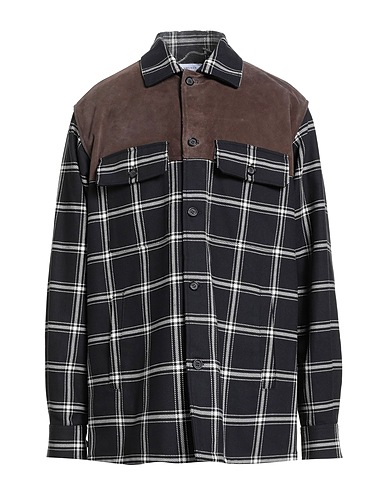 MCQUEEN Checked shirt Black 100% Cotton, Calfskin