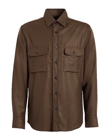 BRIONI Camicia tinta unita Testa di moro 100% Cachemire