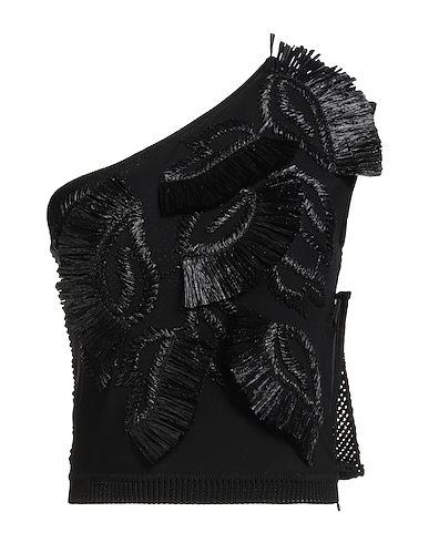 MAX MARA One-shoulder top Black 94% Polyamide, 6% Elastane, Cotton, Viscose