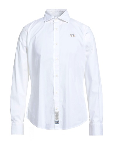 LA MARTINA Solid color shirt White 97% Cotton, 3% Elastane