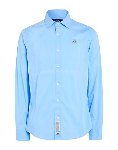 LA MARTINA Solid color shirt Light blue 97% Cotton, 3% Elastane