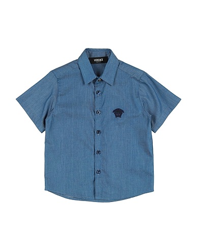 VERSACE YOUNG Denim shirt Blue 100% Cotton, Viscose, Polyester