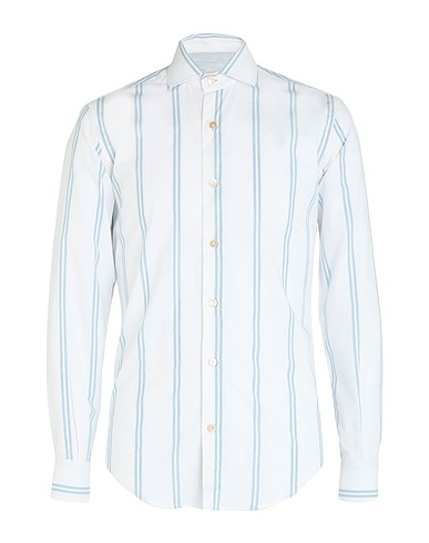 ELEVENTY Striped shirt PLATINUM White 75% Cotton, 25% Silk