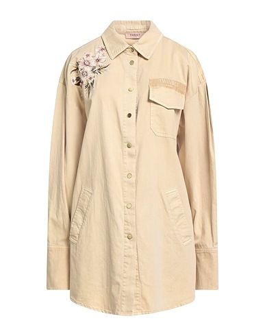 TWINSET Denim shirt Beige 80% Cotton, 20% Linen, Polyester