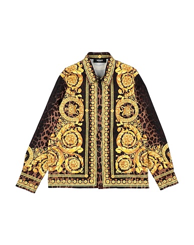 VERSACE YOUNG Patterned shirt Dark brown 97% Cotton, 3% Elastane