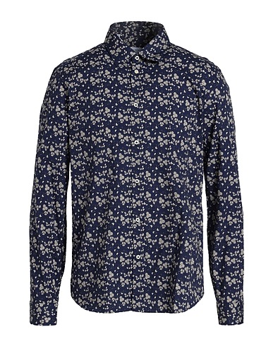 MANUEL RITZ Patterned shirt Navy blue 97% Cotton, 3% Elastane