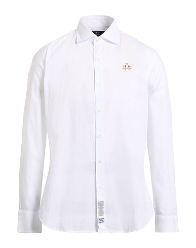 LA MARTINA Solid colour shirt White 97% Cotton, 3% Elastane