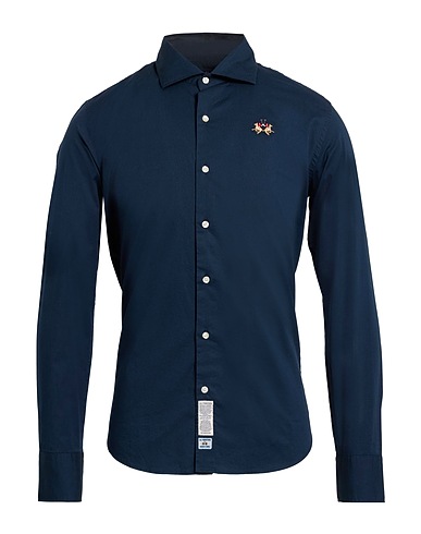 LA MARTINA Solid colour shirt Midnight blue 97% Cotton, 3% Elastane