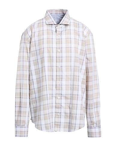 ELEVENTY Checked shirt PLATINUM Beige 84% Cotton, 16% Linen