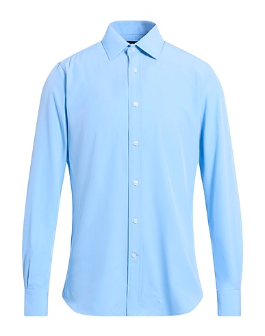 SCOTCH & SODA Camicia tinta unita Blu chiaro 93% Poliestere, 7% Elastan