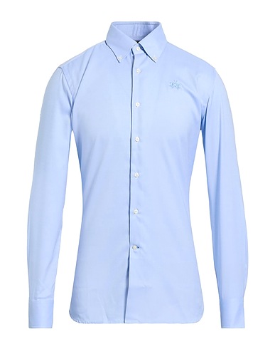 LA MARTINA Solid color shirt BLUE RIBBON BY XACUS Sky blue 100% Cotton