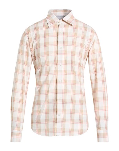 ELEVENTY Checked shirt PLATINUM White 90% Cotton, 10% Linen