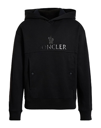 MONCLER Hooded track jacket  MATT BLACK Black 100% Cotton, Polyester
