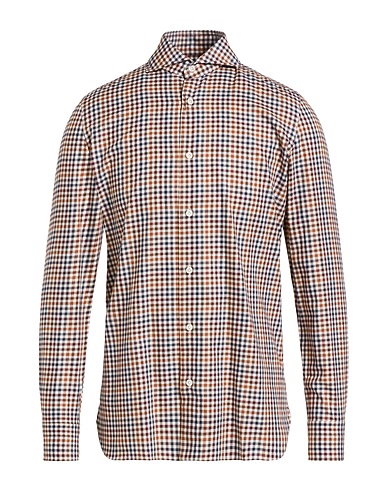 GIAMPAOLO Checked shirt Dark brown 100% Cotton