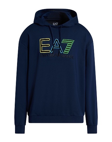 EA7 Hooded track jacket  Navy blue 100% Cotton, Elastane