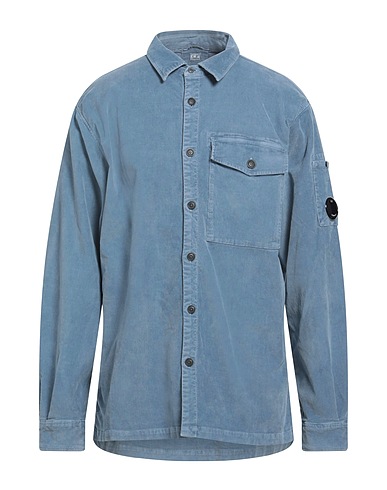 C.P. COMPANY Solid color shirt Sky blue 97% Cotton, 3% Elastane