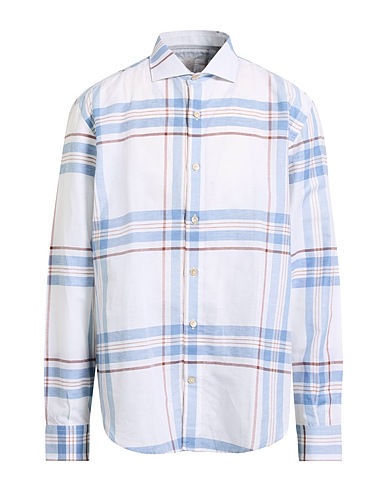 ELEVENTY Checked shirt PLATINUM 67% Linen, 33% Cotton