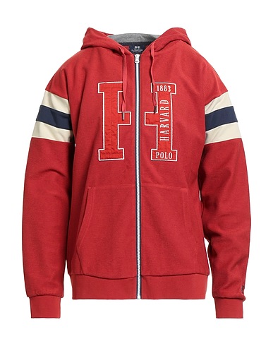 LA MARTINA Hooded track jacket  Brick red 90% Cotton, 10% Polyester