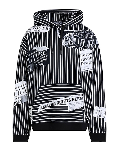 VERSACE JEANS COUTURE Hooded sweatshirt Black 100% Cotton, Elastane