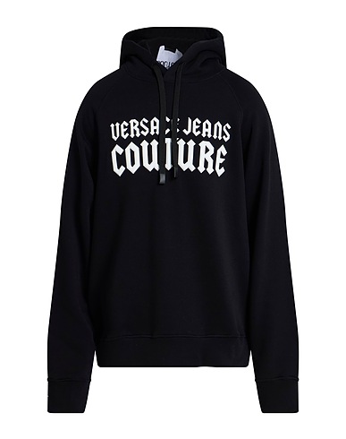 VERSACE JEANS COUTURE Hooded sweatshirt Black 100% Cotton, Elastane