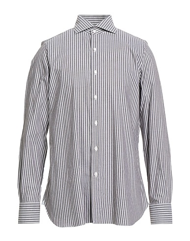 FINAMORE 1925 Striped shirt Grey 90% Cotton, 10% Cashmere