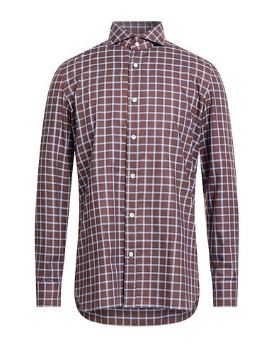 LUIGI BORRELLI NAPOLI Camicia a quadri Marrone 100% Cotone