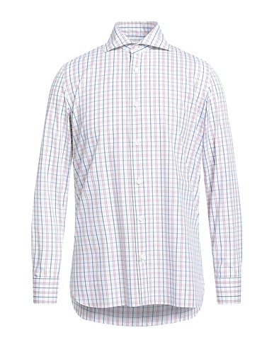 LUIGI BORRELLI NAPOLI Kariertes Hemd Weiß 100% Baumwolle