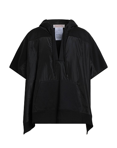 VALENTINO GARAVANI Hooded track jacket  Black 94% Cotton, 6% Polyamide, Silk, Polyester