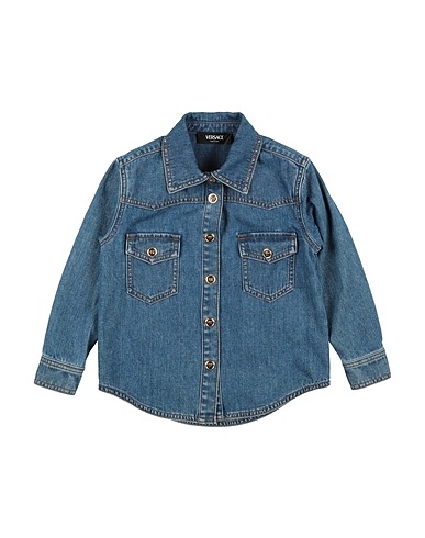 VERSACE YOUNG Denim shirt Blue 100% Cotton, Aluminium
