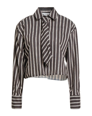HAVEONE Striped shirt Dark brown 56% Polyester, 30% Viscose, 14% Polyamide