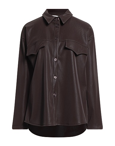 HAVEONE Solid colour shirts & blouses Dark brown 50% Polyester, 50% Polyurethane