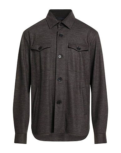 HARRIS WHARF LONDON Solid color shirt Dark brown 100% Virgin Wool