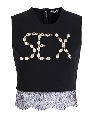 DOLCE&GABBANA Top Black 90% Synthetic fibers, 5% Cotton, 5% Elastane, Brass, Crystal