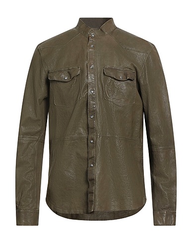 DFOUR Solid colour shirt Khaki 100% Leather