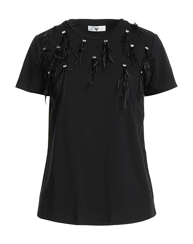 TWINSET T-shirt Black 80% Cotton, 20% Polyester, Ostrich feathers