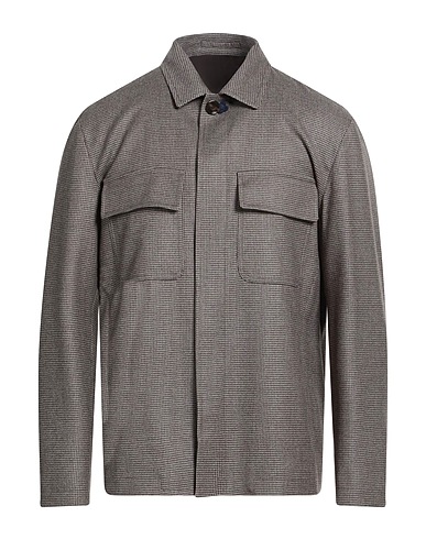 LARDINI Patterned shirt Dark brown 98% Virgin Wool, 2% Cashmere