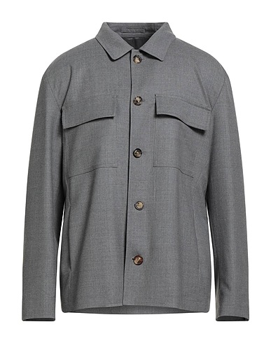 LARDINI Solid color shirt Grey 98% Wool, 2% Elastane