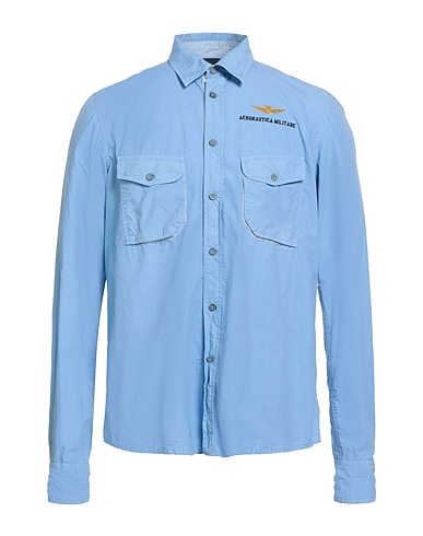 AERONAUTICA MILITARE Μονόχρωμο πουκάμισο Μπλε παστέλ 100% Βαμβάκι