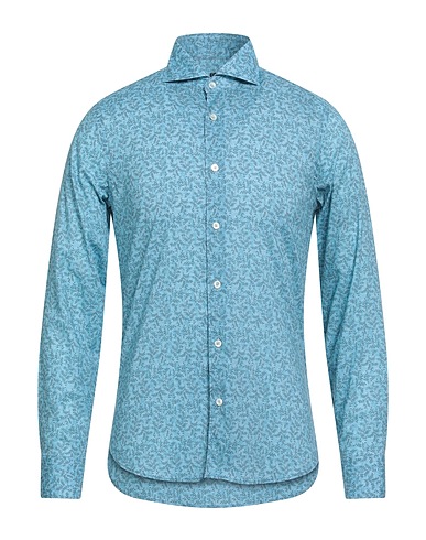 FEDELI Camicia fantasia Blu chiaro 95% Cotone, 5% Elastan