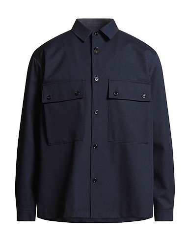 LARDINI Solid color shirt Navy 100% Wool