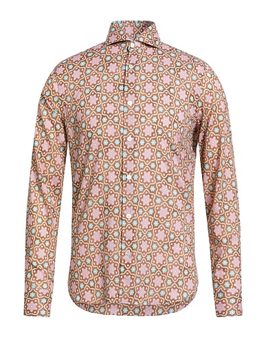 FEDELI Patterned shirt Camel 95% Cotton, 5% Elastane