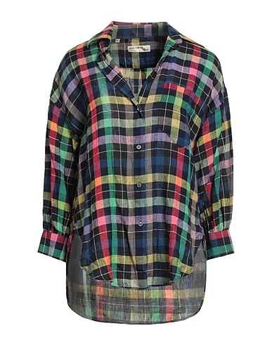 DEUXIEME Checked shirt Navy blue 100% Linen