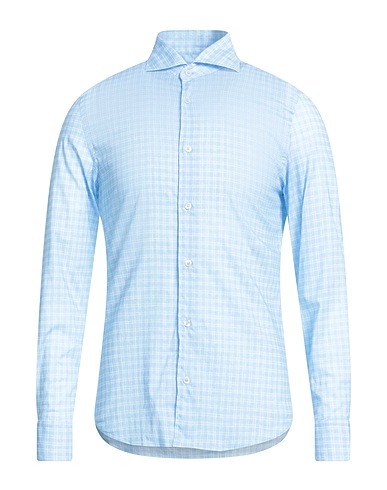 FEDELI Checked shirt Light blue 95% Cotton, 5% Elastane